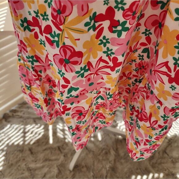 FLORAL NWOT MULTI COLOR PEPLUM RUFFLE CAP SLEEVE SMOCKED DRESS MULTIPLE … - Picture 5 of 7